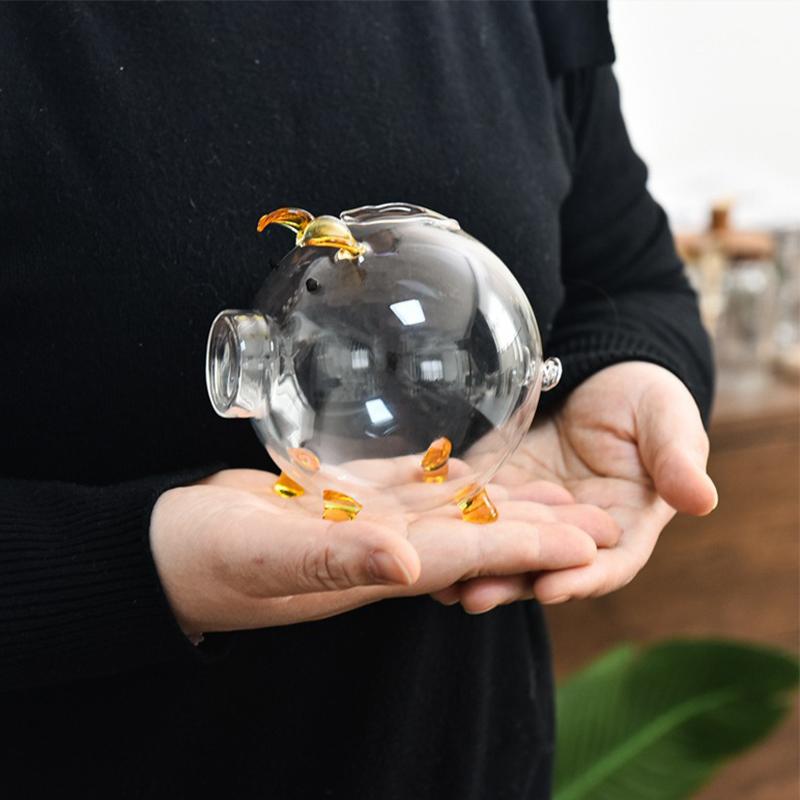 Mini Pig Money Jar Golden Beans Storage Box Transparent Piggy Bank Gold Glass Pig Ornaments Portable Coin Bank Saving Box Gift