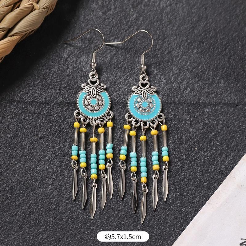 Bohemian earrings retro personality simple long fringed earrings women's high-end vacation style earrings