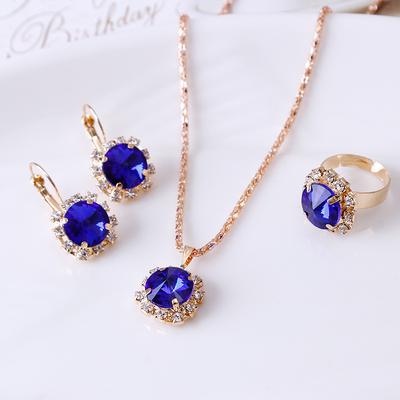 1set/4pcs (Necklace + Earrings + Ring) Fashion Round Crystal Three-piece Set, Hot-selling Gemstone Claw Chain Bridal Accessories
