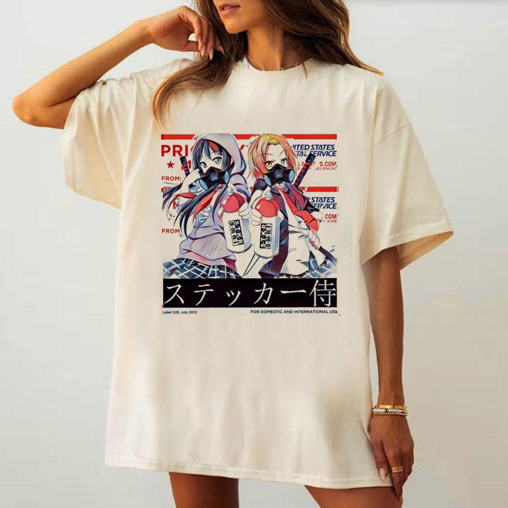 Kon t shirt girl aesthetic Comfortable korean clothes University tshirt hip hop Breathable Y2k Trendy graphic Psychedelic S