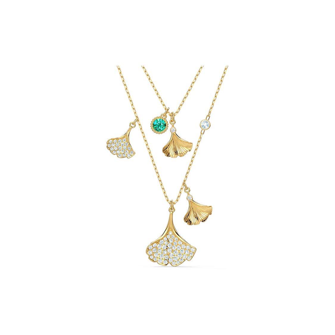 Swarovski Stunning Double Layer Ginkgo Leaf Necklace Women necklace 5527079 Box (Random Color)