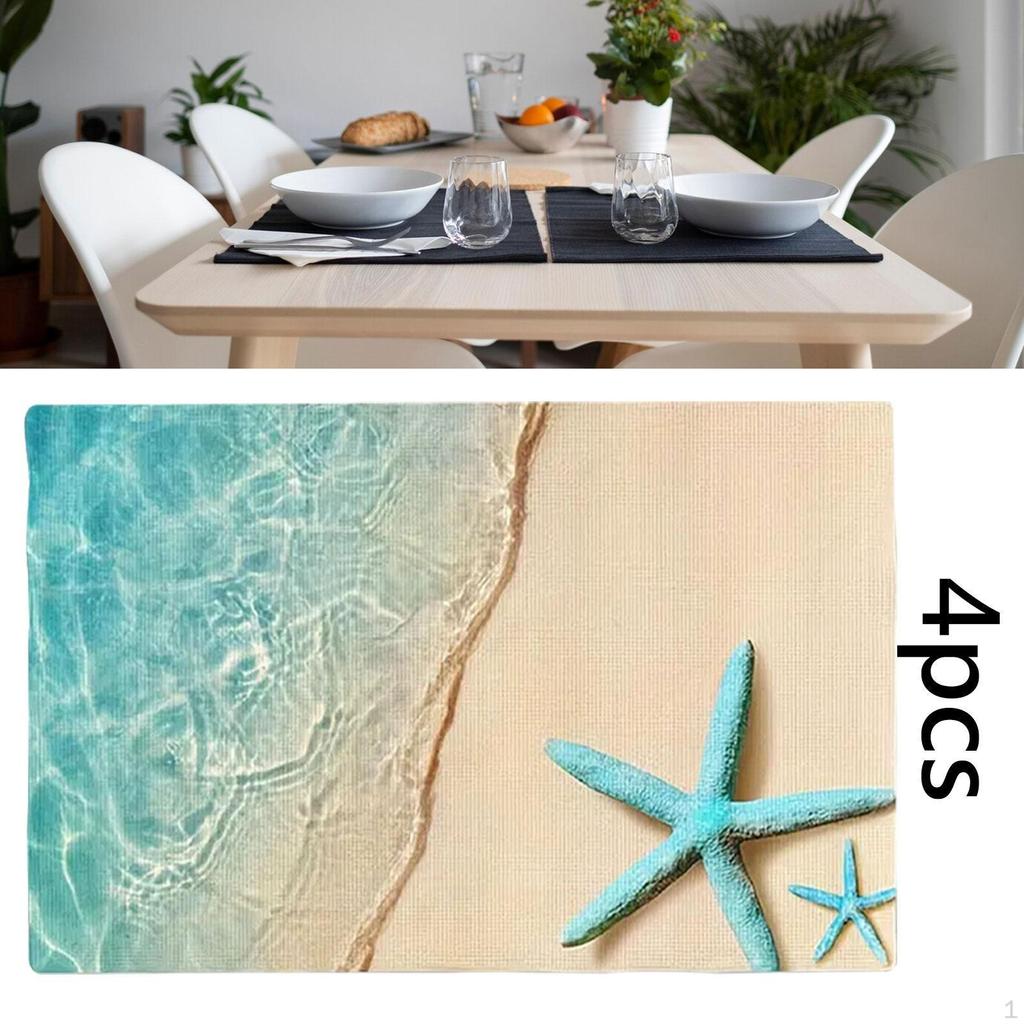 4 Stück Strand Platzset Hitzebeständige Tischsets Abwischbar Rutschfest Wasserdicht Leinen Essen