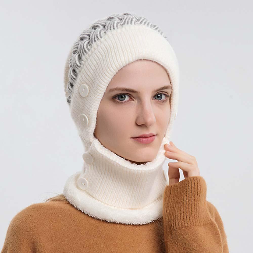 Elastic Hooded Thermal Cap Woolen Cold Proof Scarf Korean Style Knitted Hat School