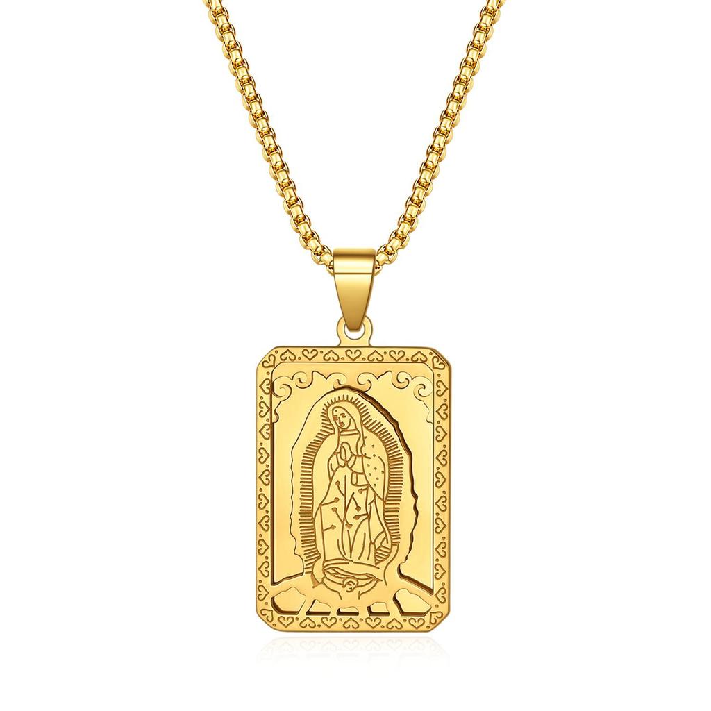 Stainless Steel Vintage Virgin Mary Pendant Believer Necklace, Men'S Religious Prayer Pendant Necklace