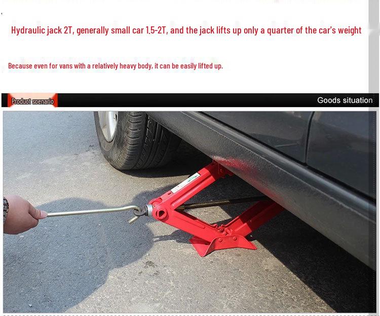 Cric Auto 2.0T cu Manivelă Foarfecă, Utilizare de Urgență în Aer Liber, Negru