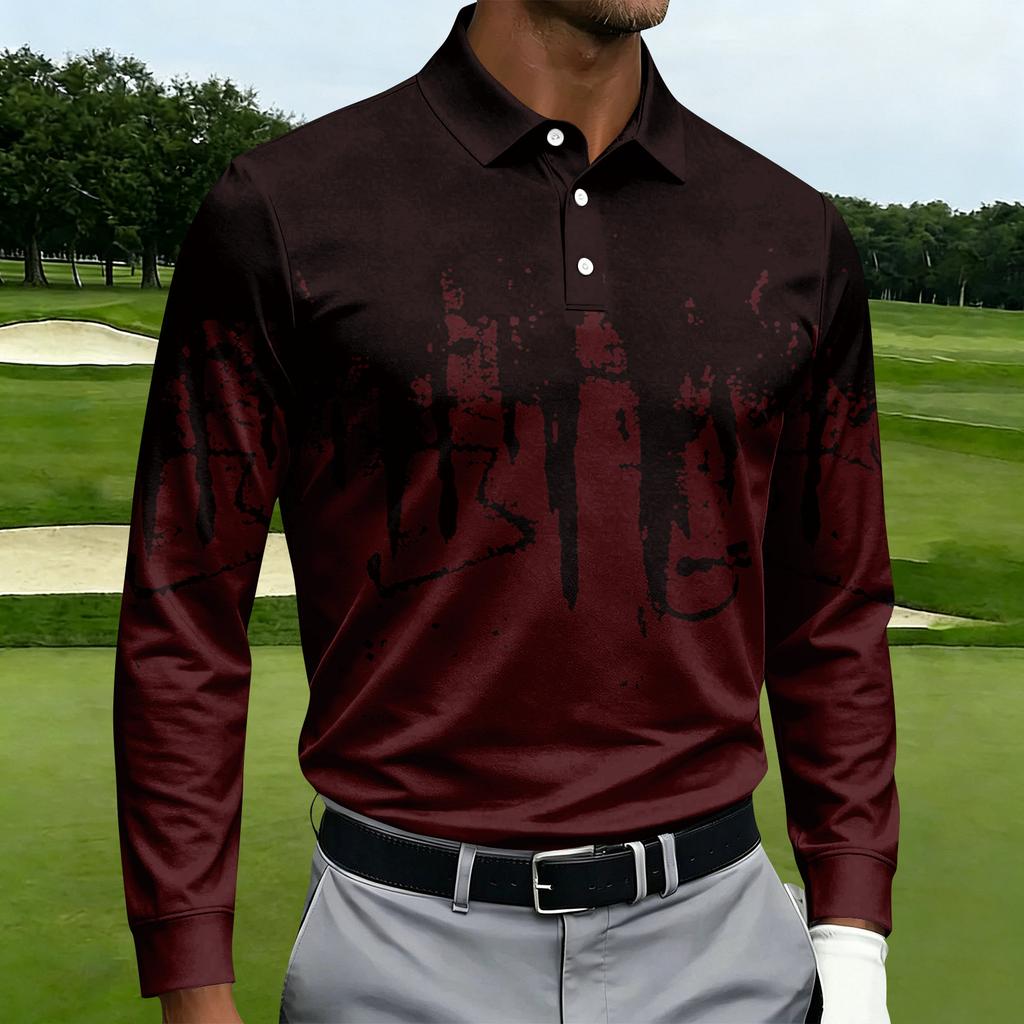 Men's Casual Printed Long Sleeve Button Down Shirt with Lapel Collar for Sports and Daily Wear