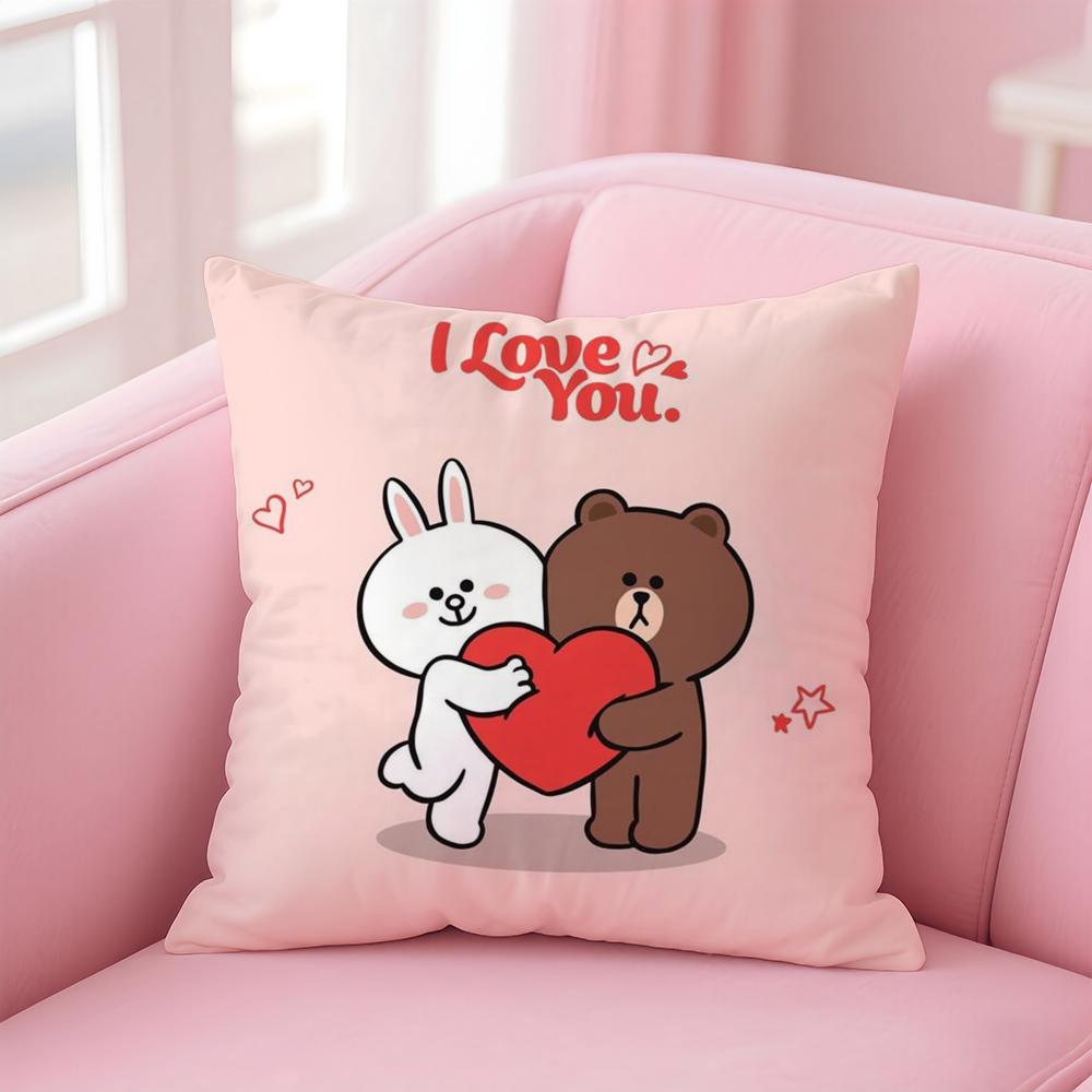 BBrown Bear and Cony Cushion Cover Linen Pillowcase Cover Soft Decor for Sofa Home Room
