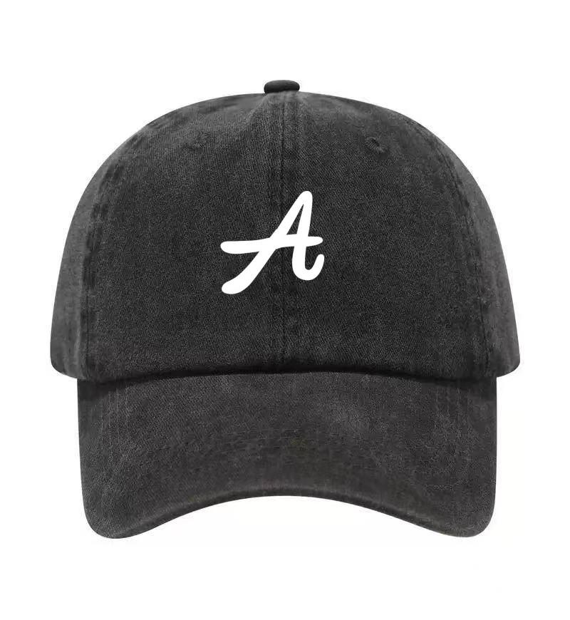 Letter A Printed Washed Cotton Adjustable Baseball Cap Classic Snapback Dad Hat Breathable Golf Fishing Outdoor Sun Cap