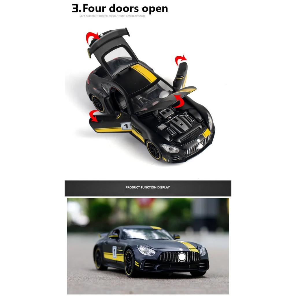 1/24 BENZ GTR Legierungs-Automodell Hochsimulations-Diecasts-Spielzeug mit Ton und Licht Rückziehfahrzeuge Dekoration Spielzeug für Kinder Geschenk
