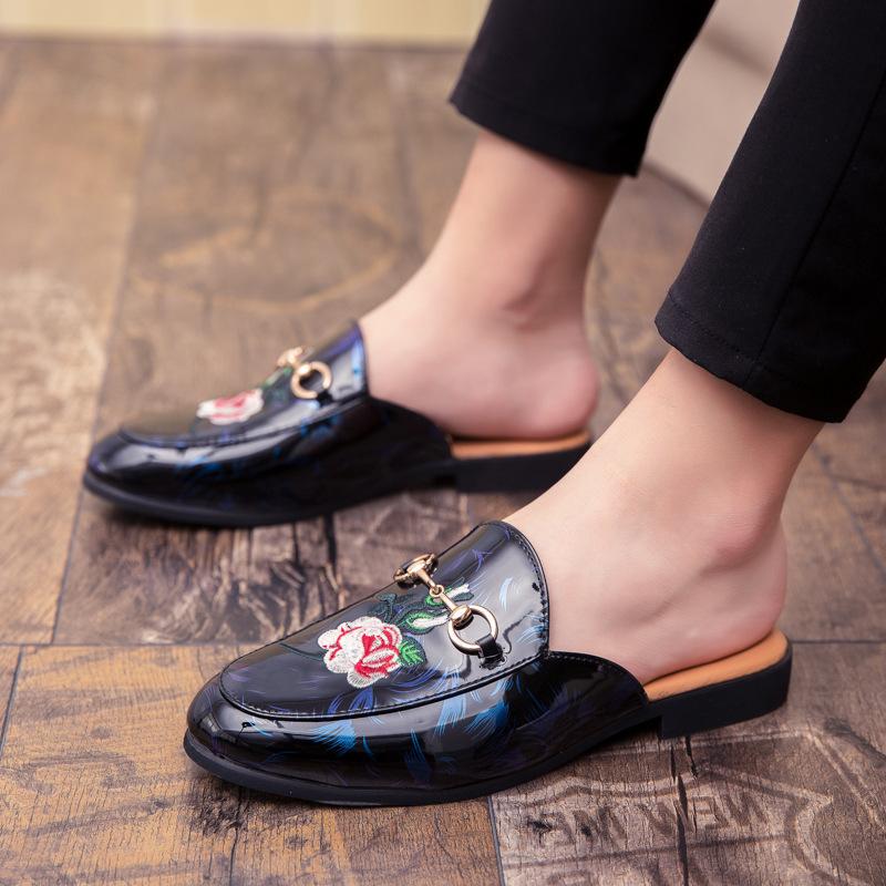 Half Slippers Summer No Heel Lazy Couple Slippers Horse Buckle Bean Shoe Leather Slippers