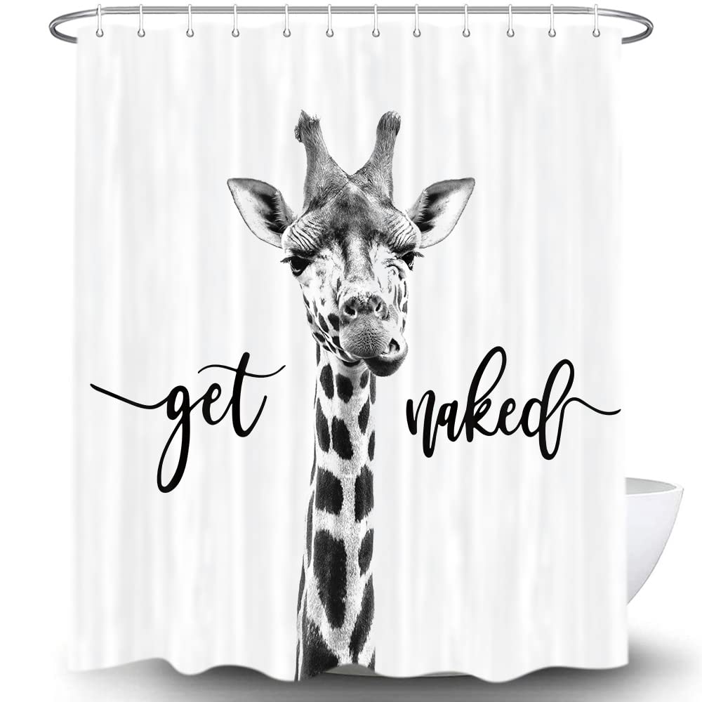 Funny Giraffe Get Naked Shower Curtain Giraffe with Glasses In Soap Bubble Bathtub Wild Animals Bathroom Decor Waterproof Fabric