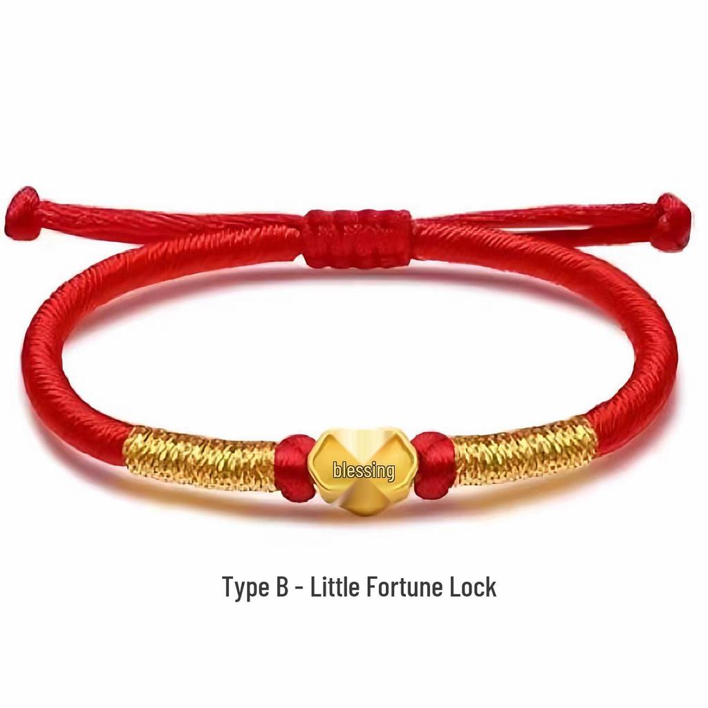 Pure Gold 999 Zodiac Red String Bracelet with Luck Beads for Baby's Full Moon or New Year