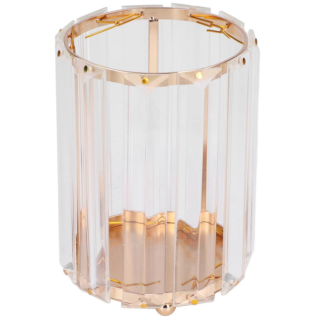 Cosmetic Brush Holder Transparent Glass Round Decorative Desktop Pen Storage Organizer BoxGold