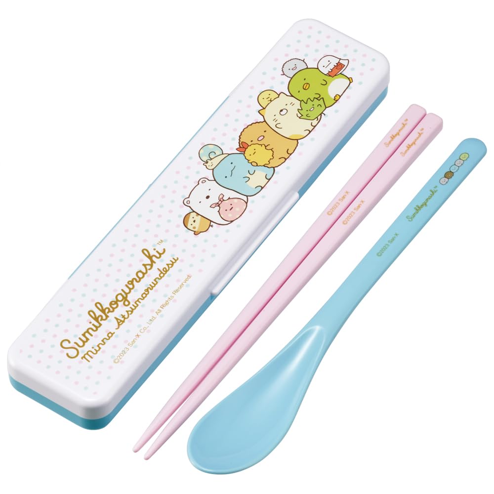 Skater Chopsticks and Spoon Combo Bento Adult Silent Silicone Made In Sumikkogurashi Set, 18cm, Antibacterial, Box, Size, Cushion, Japan,