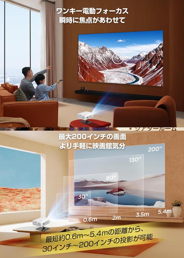 VOSCORDER Compact Projector with Ceiling Ceiling and Wall Mount Wired 1080P 4K Bluetooth HiFi Large Compatible with DVD and Japanese Instruction