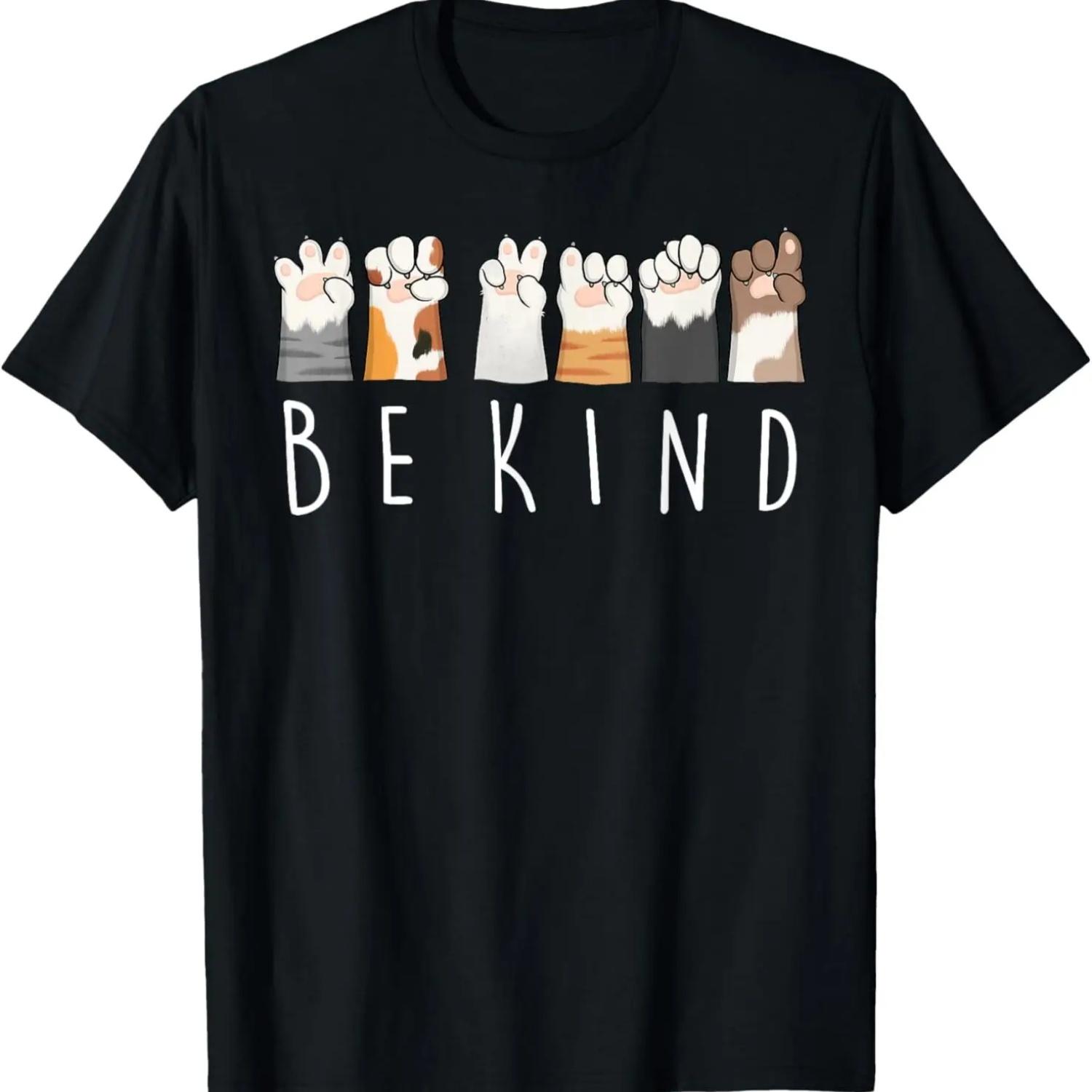 

Be Kind ASL Sign Language Kindness Cat Paws Finger Signs T-Shirt S чёрный