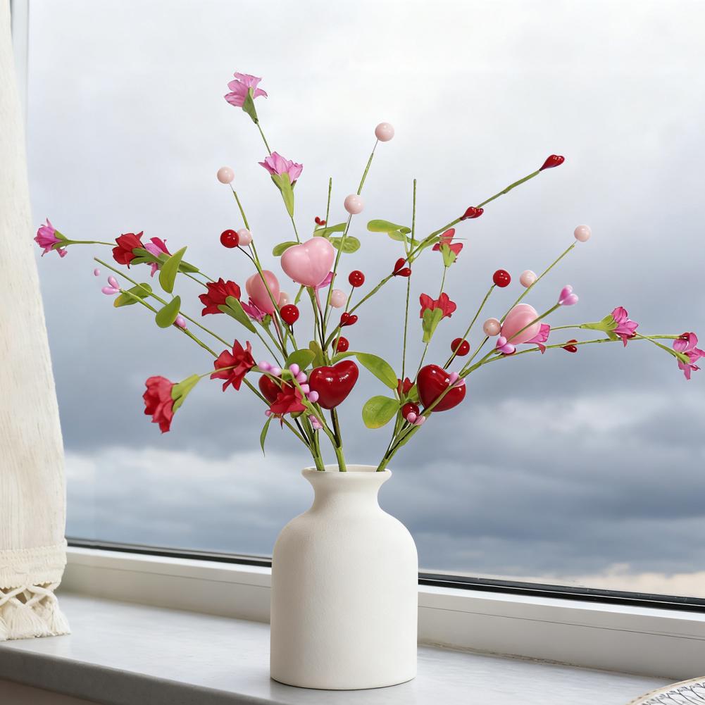 Valentine's Day Artificial Berry Stems Pink Red Heart Shaped Berry Picks for Valentine Day Wedding Party Anniversary Home Decor