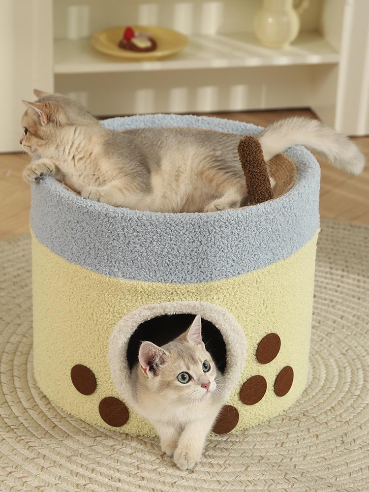 Cozy Double-Layer Cat Bed with Sisal, Warm & Safe for All Seasons