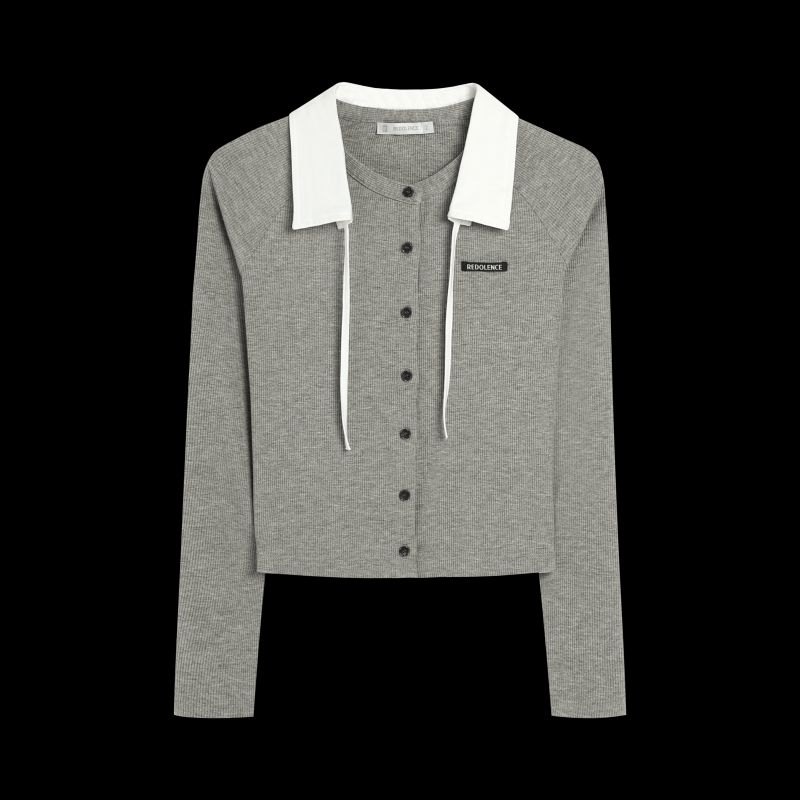 Redolence Detachable Strap Collar Knitting Cardigan Yellow Long Sleeves Spring New Arrival Elegant Tops Female