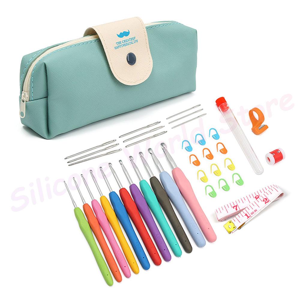 Silicone World 45/37 PCS Set Hook Needle Set DIY Hand Held Knitting Tools Beginners Woolen Weaving Tool Kits With Storage Bag