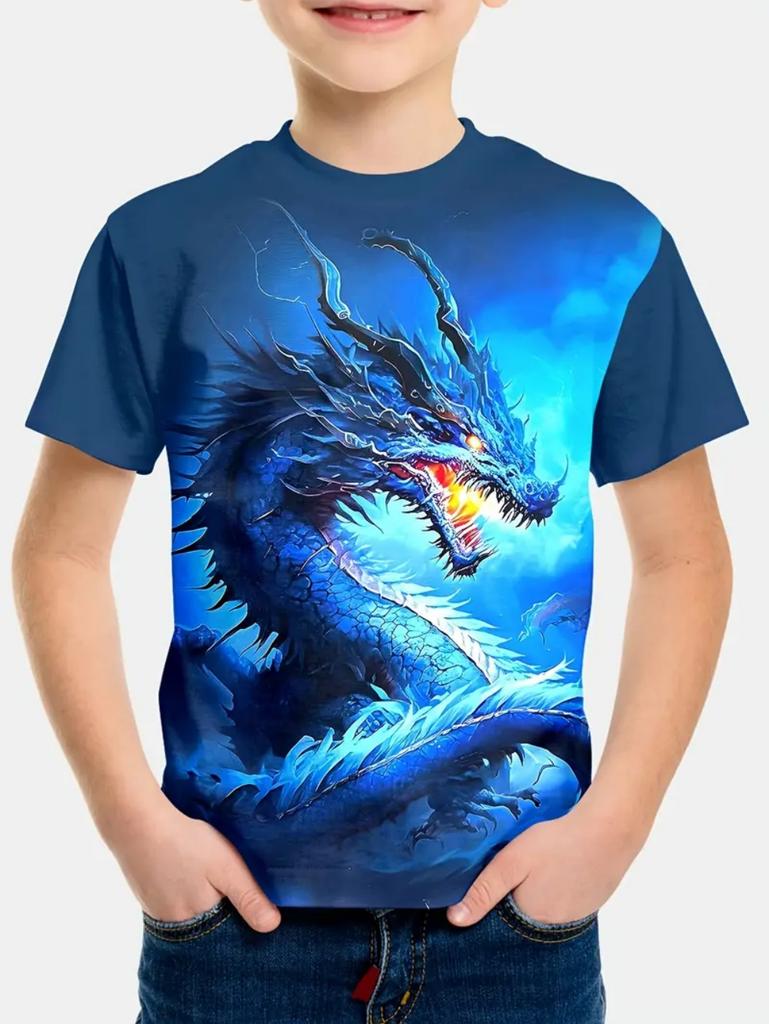 Children's Clothing T-Shirts for Boys Short Sleeve Child T-Shirt Fashion 3D Dragon Graphi Print Casual Girls Summer Clothes Tops