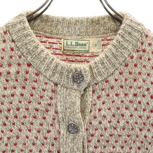 L.L.BEAN 80s Vintage Wool Blend Overall Handle Long Sleeve Knit Cardigan Women Used