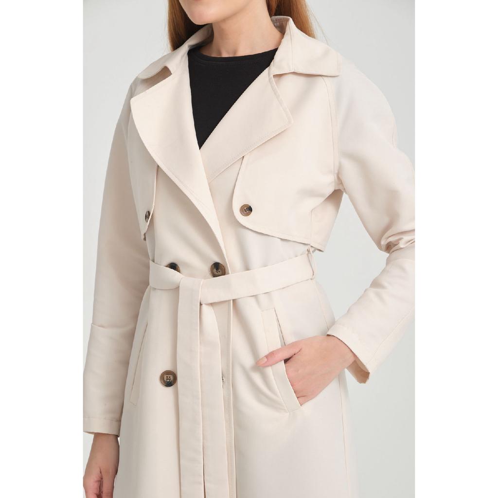 Raglan Sleeve Mid-length Double Breasted Trench Coat (120 Cm) Dark Beige 7558