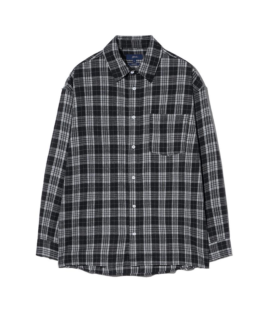 YALE Flannel Vintage Oversized Check Shirt_Black