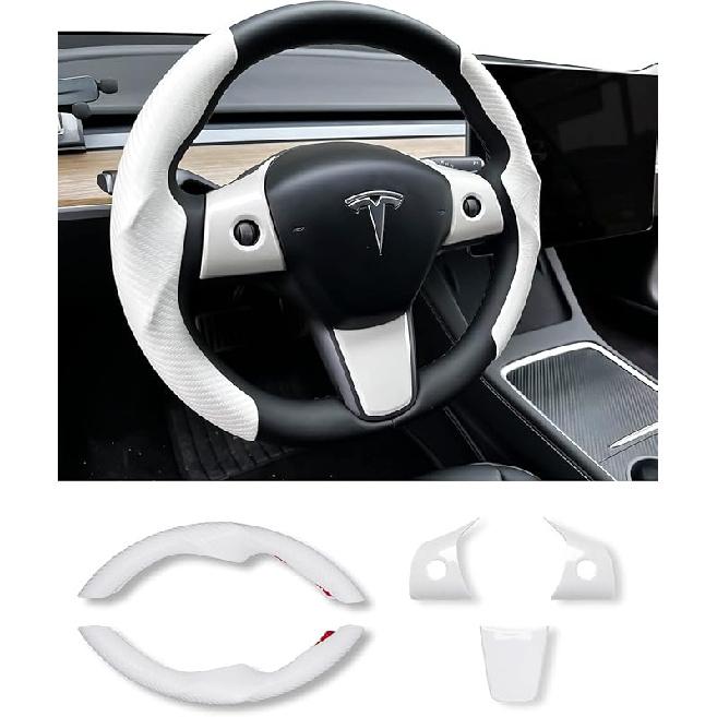 Tesla Model 3/Y Steering Wheel Cover, Carbon Fiber Steering Wheel Wrap Stickers For Tesla Model 3 Model Y 2017-   2024 Interior Accessories, Black
