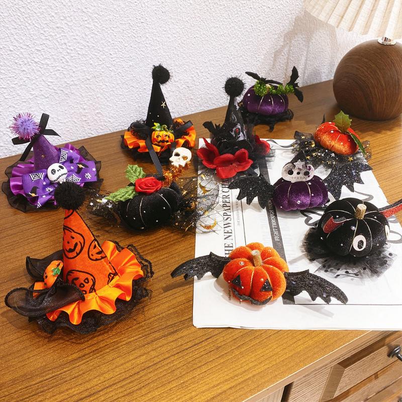 Funny Halloween Hair Accessories Cute Girls  Hat Hairpin Pumpkin Bat Decor Hair Clips For Children Party Dress Up Headwear
