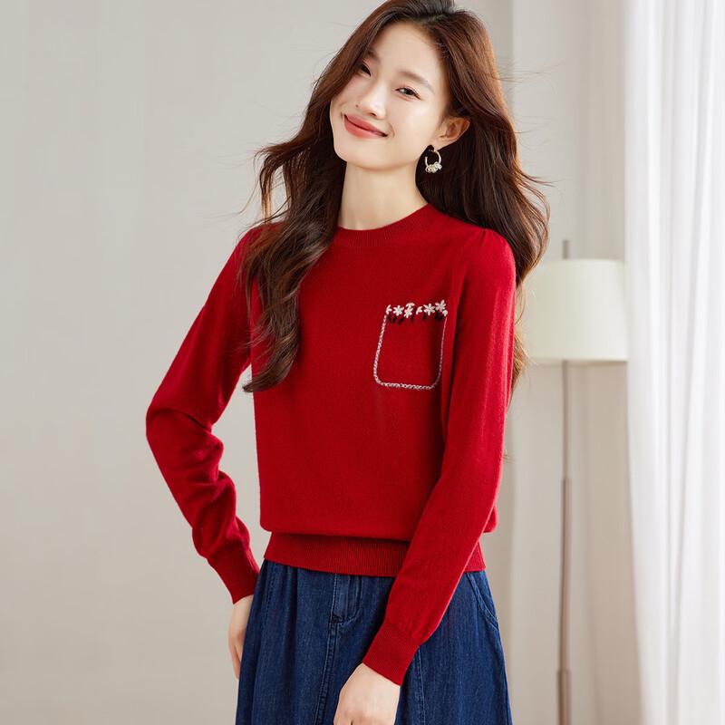 

Женский короткий свитер из чистой шерсти с вышивкой L