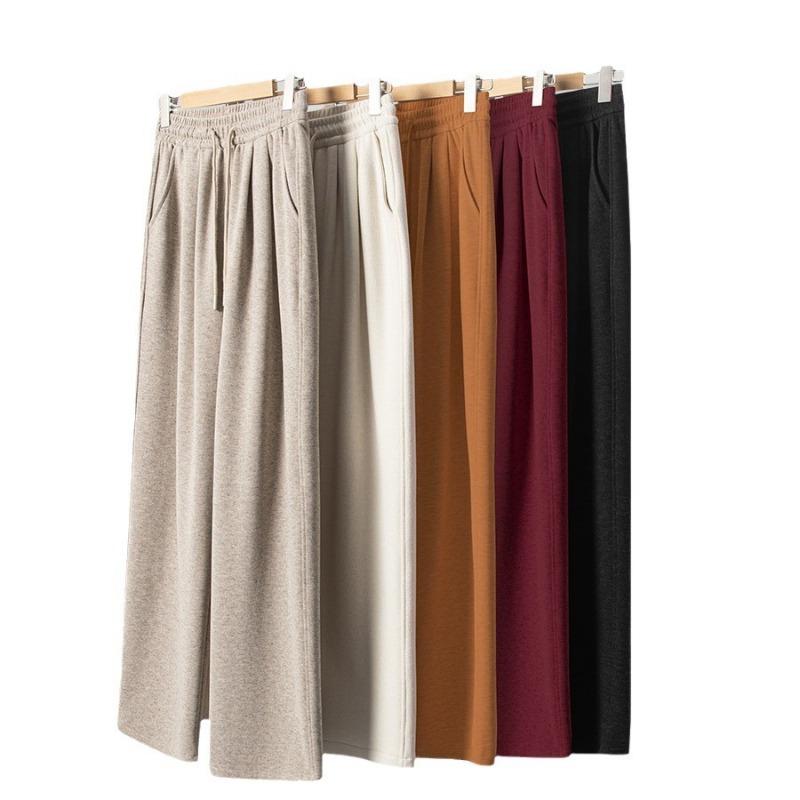 Autumn and Winter New Khaki Antelope Women's High Waist Drape Casual Velvet Glutinous Rice Pants Knitted Silk Straight Wide-leg Pants