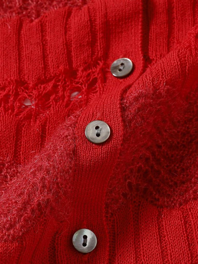 Ray Beams S/S Knit Vest, Striped Lace Knit Vest, Women's, Red, One Size