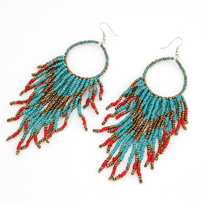 Bohemian Tassel Pendant Earrings with Beads
