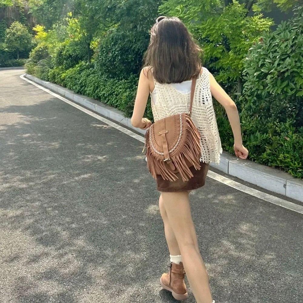

Стильная сумка для мобильного телефона West Cowboy Tassel Bag Женская сумка Женская сумка через плечо Сумка на плечо коричневый