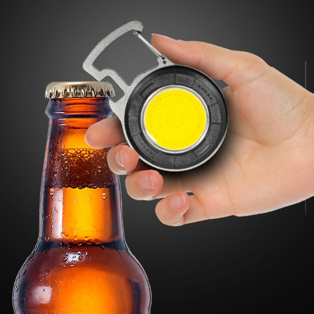 Mini Keychain Flashlight Rechargeable Work Light Portable Travel Torch Pocket Flash Light with Folding Bracket Bottle Opener