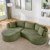 3-Zits Compressiebank, Linker Longchair + 2-Zitter, Boogvormig Ontwerp, Zachte Corduroy Stof, met Bekerhouder, Kussens, voor Woonkamer, Groen