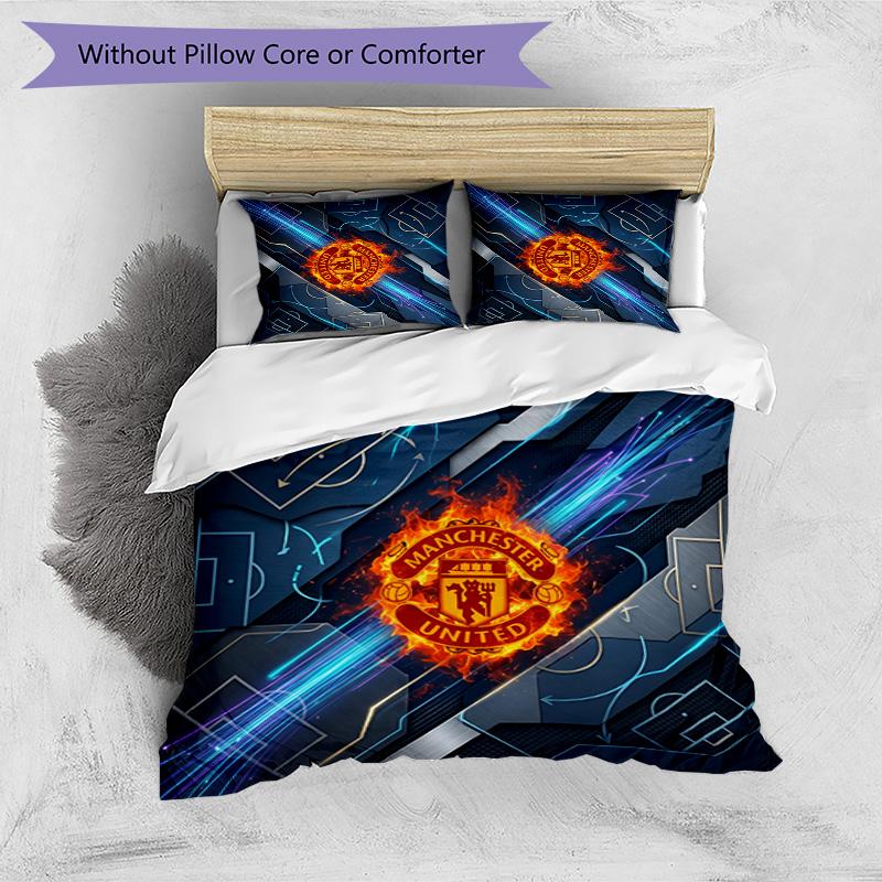 Set Lenzuola Stampato Manchester United 3 Pezzi Morbido Delicato sulla Pelle Lavabile Copripiumino e Federe Set Tutte le Stagioni Camera da Letto