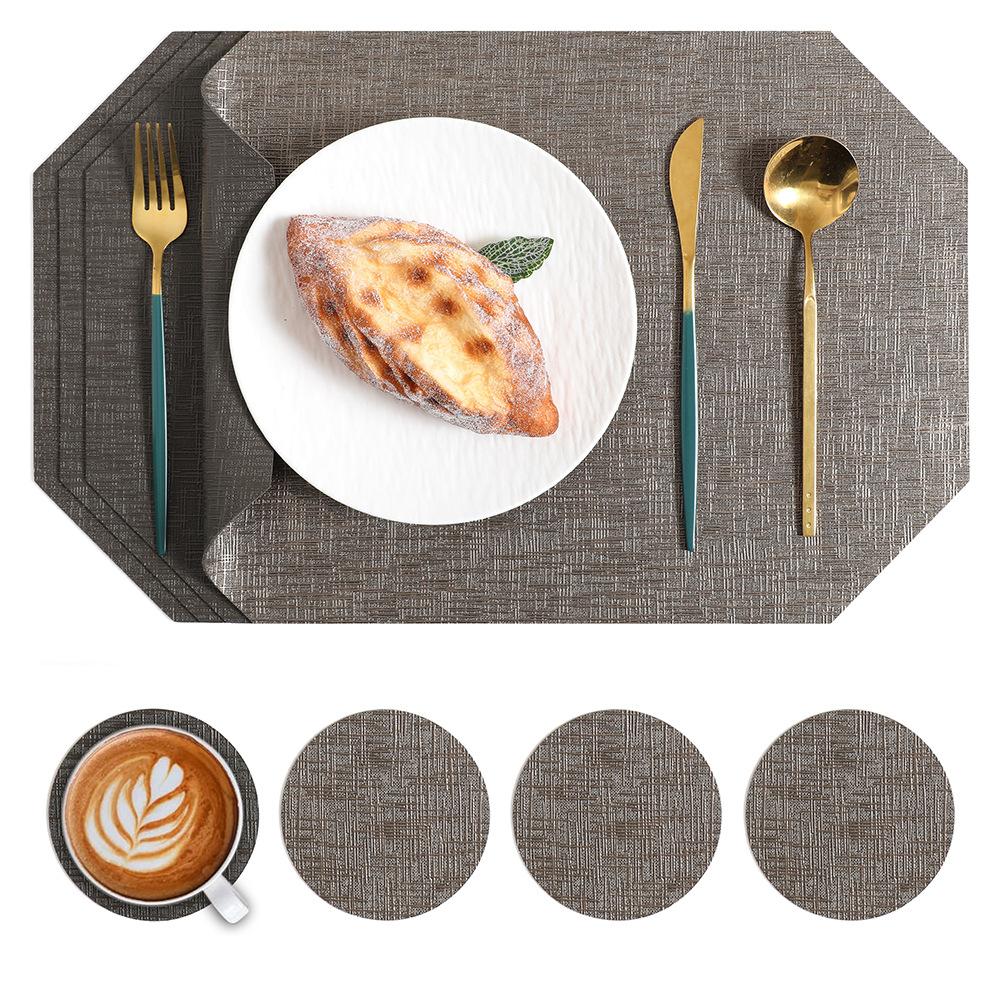 Leather placemat Polygonal dining table mat Anti-scalding and heat insulation mat Waterproof and oil-proof Western food mat Premium sense coaster