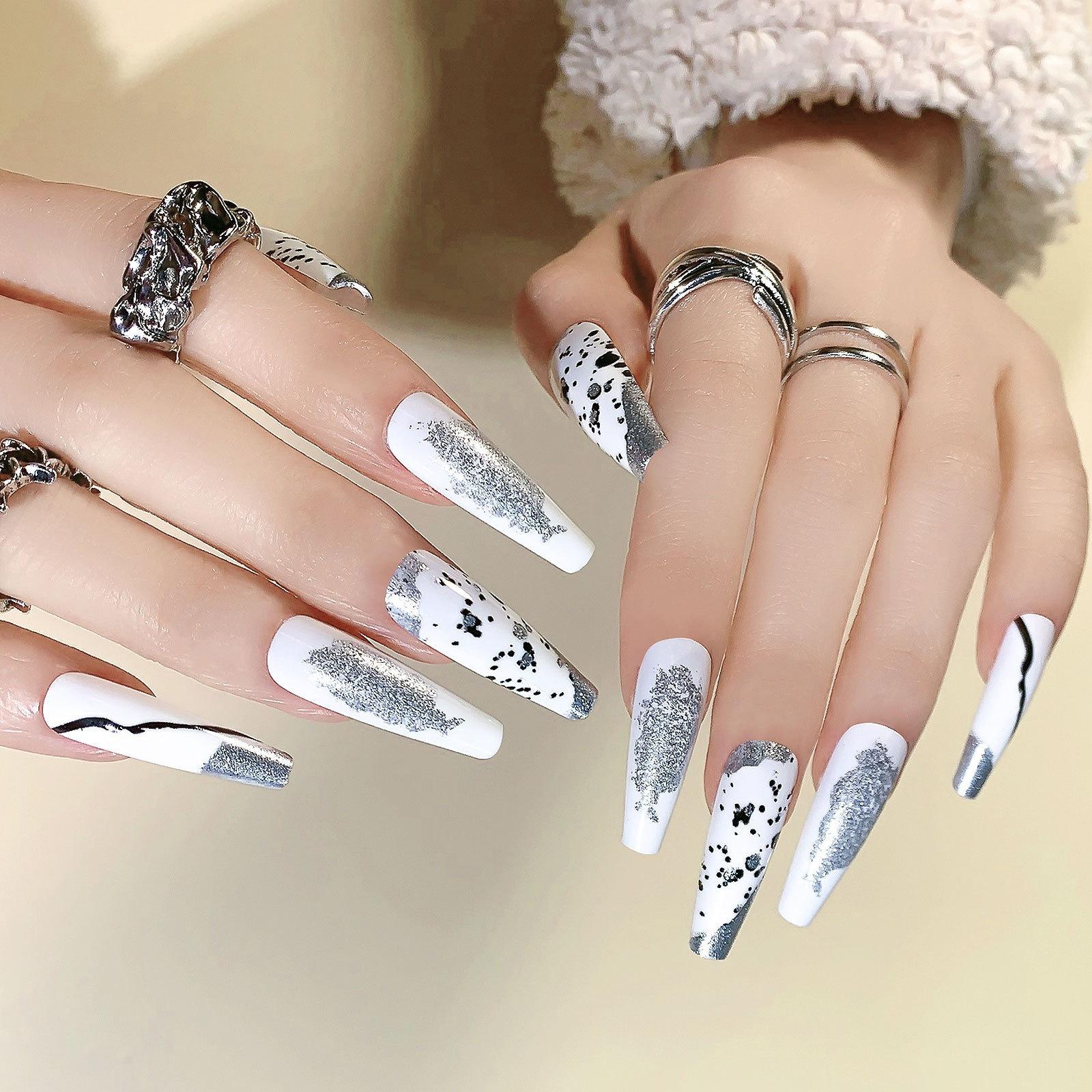 

Wearing Nail Art Patch Nail Patch Fake Nail Finished Product Removable Dark White Zebra Ballet Nail Patch