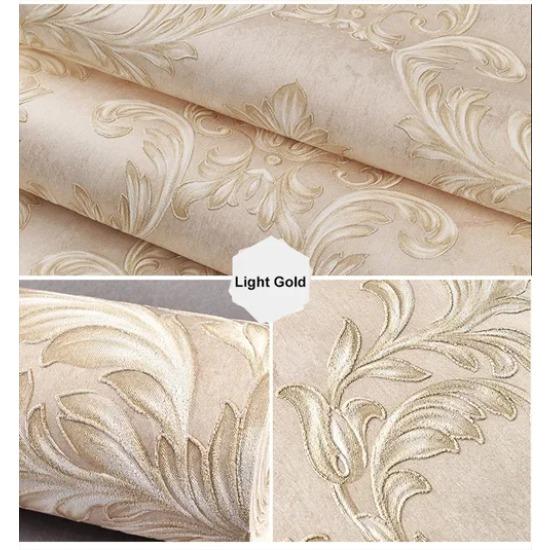 Evropský styl 3D stereo damaškový flokovaný netkaný tapetový role pro ložnici, obývací pokoj, moderní jednoduchá dekorace, tapetová role