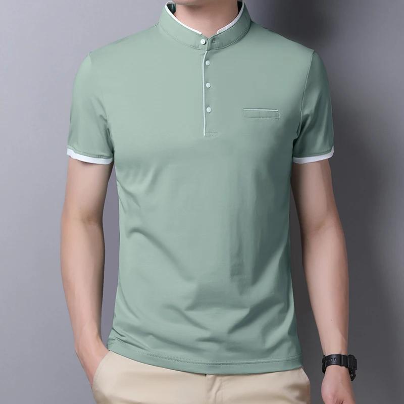 Men's Casual and Fashionable Solid Color Short Sleeved Stand Up Collar T-shirt Summer Versatile and Comfortable Top