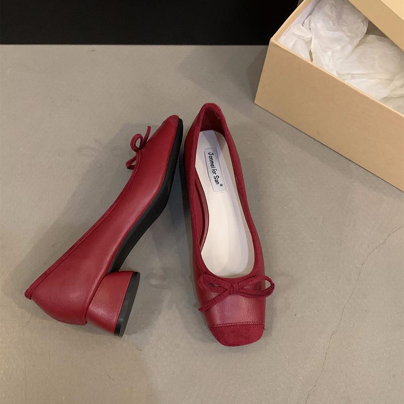 

Весна 2025 Туфли Мэри Джейн с бантом-бабочкой Женские Модные Туфли Слипоны с мелким вырезом Лаконичные Туфли на низком каблуке 35 красный