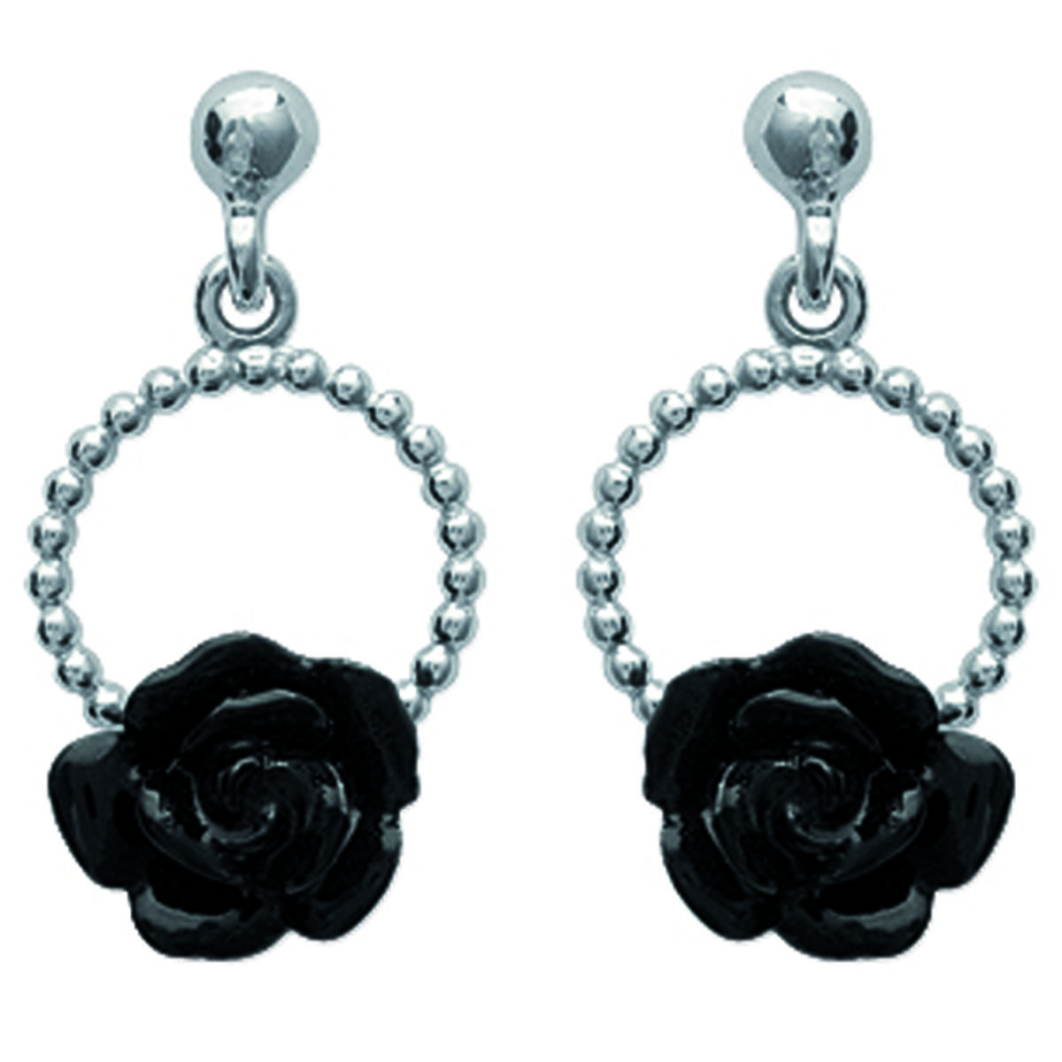 

Les Trésors De Lily [J3069] - Boucles Argent Rose Noire noir argenté - 23x10 mm