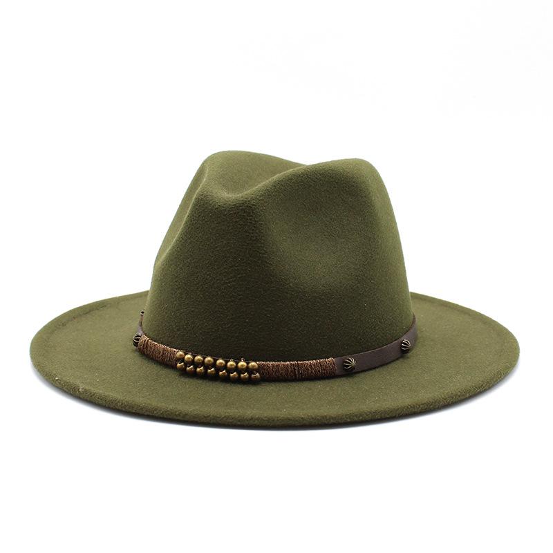 Woolen Jazz Hat British Style Men'S And Women'S Retro Flat-Brimmed Hat Wool Felt Hat Big Brim Top Hat