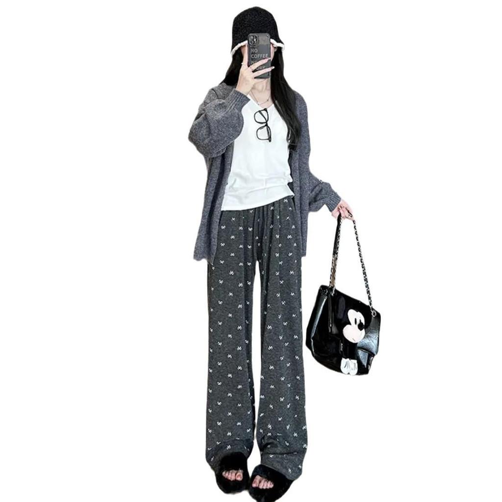 Bowknot High Waist Fleece-Lined Wide Leg Pants for Women, Spring 2025 Collection