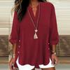 Women's Casual Loose Fit V Neck Mid Sleeve Tunic Top Button Detail Side Slits Lightweight Comfortable Blouse for Everyday Wear