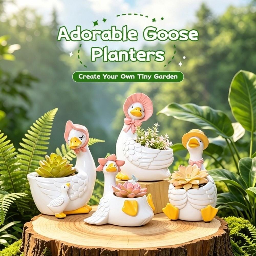 Resin Goose Planter Pot Cartoon Flower Pot Ornaments Creative Succulent Bonsai Pot Office