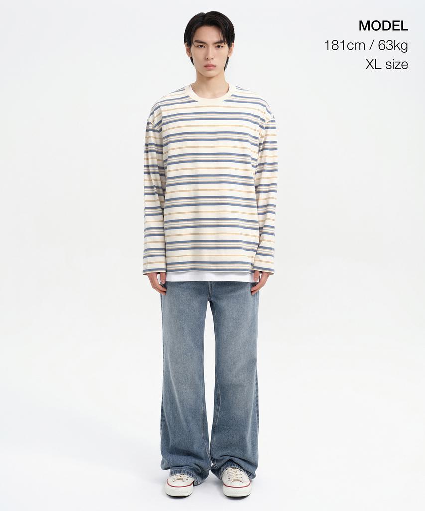 MUSINSA STANDARD Multi-Stripe Relaxed Long Sleeve T-Shirt 3 [Ecru]
