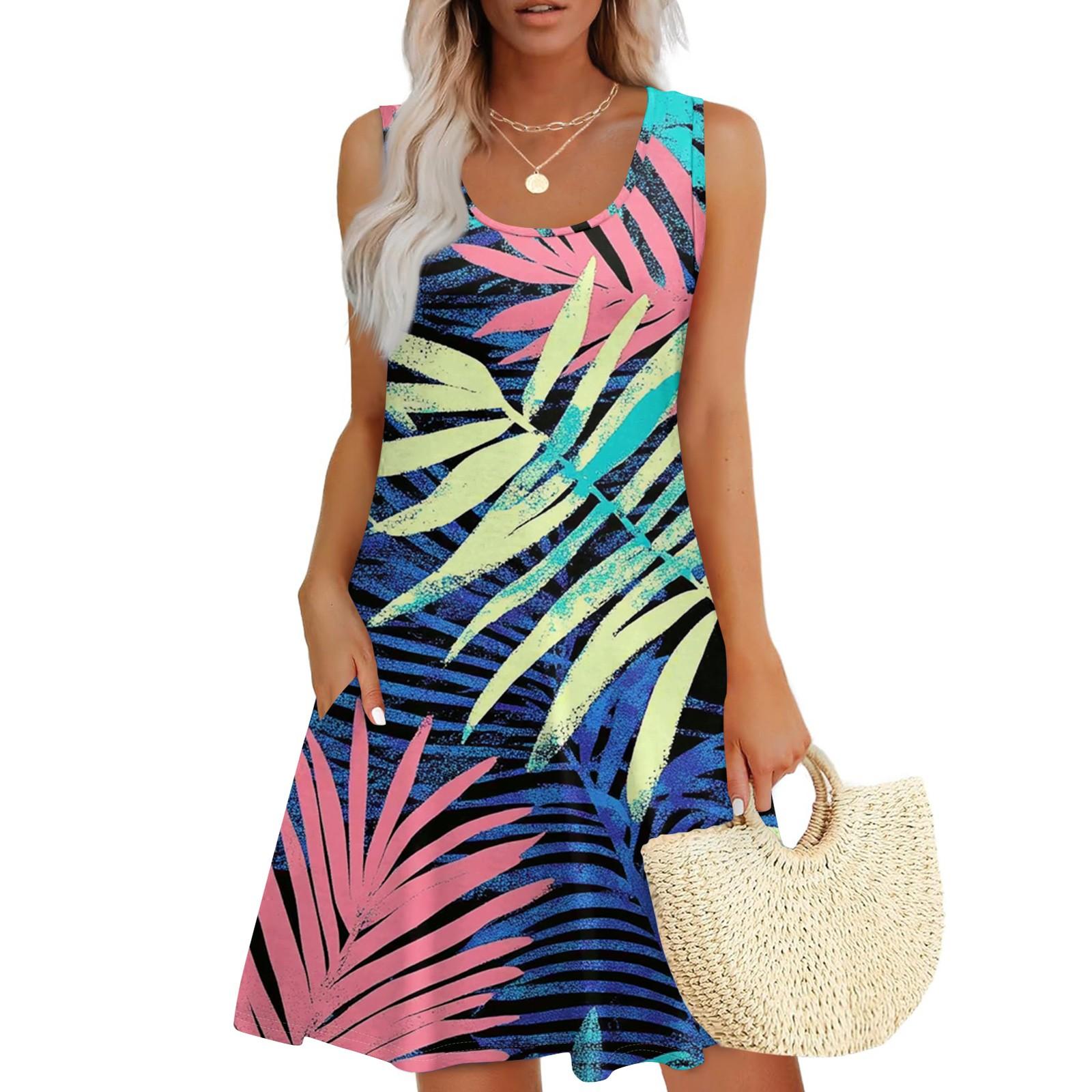 

Женское повседневное модное платье с принтом и U-образным вырезом без рукавов L бежевый